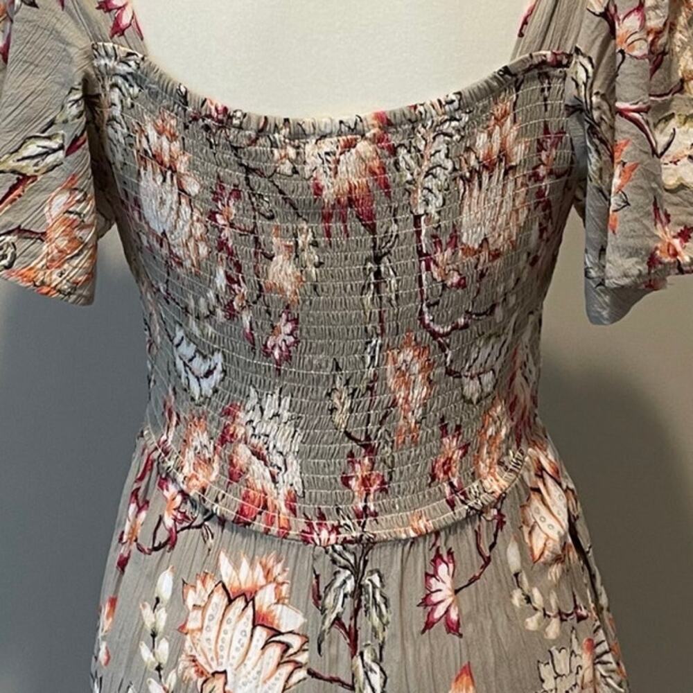 Angie Cutout Front Boho Romper Sz M Pockets Smocked Back V-Neck Flutter Sleeves - Picture 5 of 12